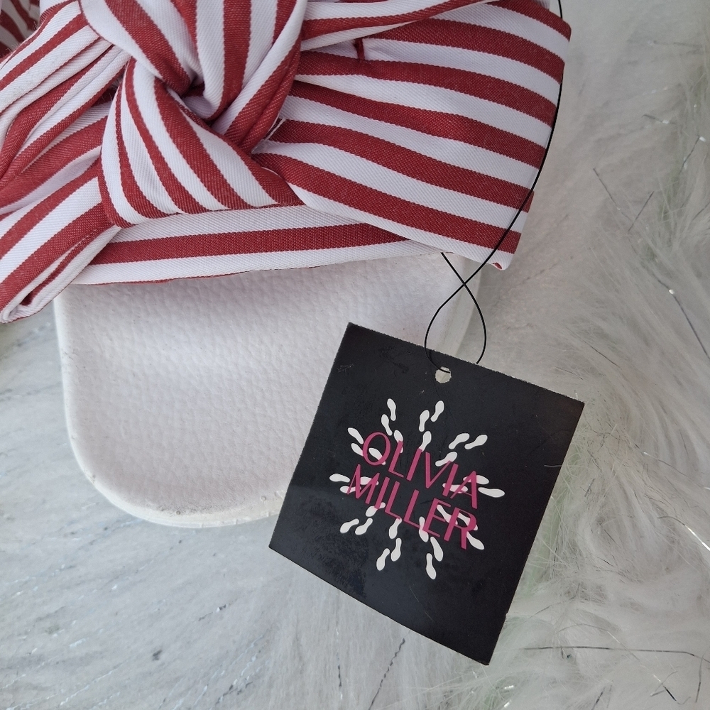 Olivia Miller Red and White Stripes Slip-On Low Wedge Sandals Women Size 6 - Picture 15 of 16